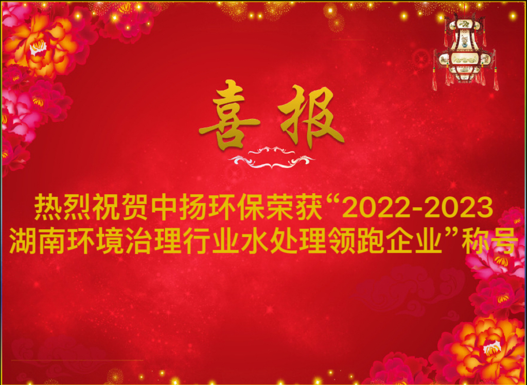 熱烈祝賀中揚環(huán)保榮獲“2022-2023湖南環(huán)境治理行業(yè)水處理領(lǐng)跑企業(yè)”稱號